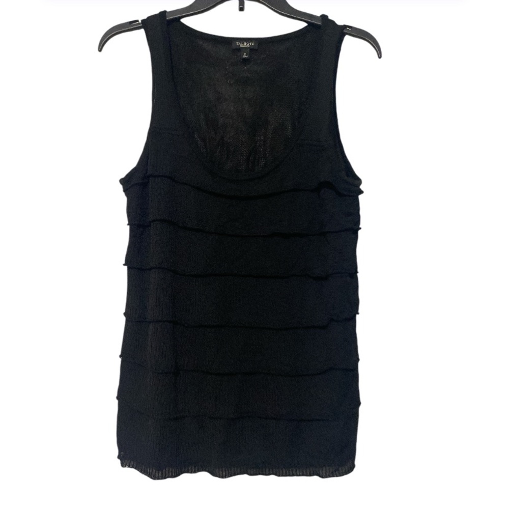 Talbots Black Frilly Sleeveless Sweater Tank Blouse - Size M